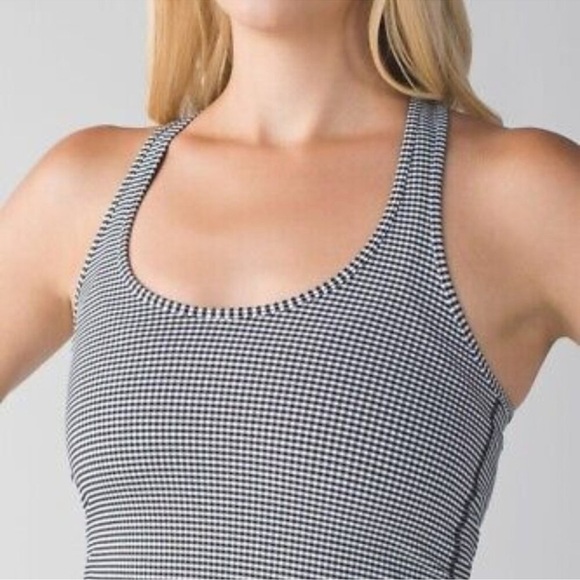 Lululemon Cool Racerback Gingham Racerback Lyon Tank Top. Black/White Size 8 - Picture 1 of 9